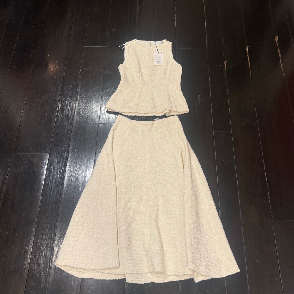Zara ecru boucle top and skirt set
